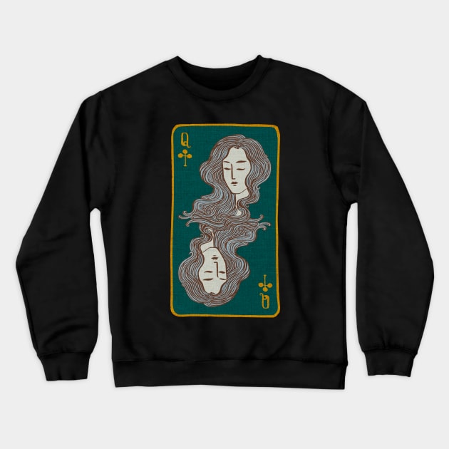 Queen of Clubs Card Crewneck Sweatshirt by Cecilia Mok